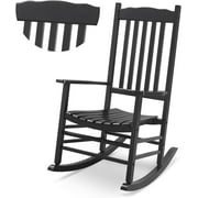 Outvita Outdoor Rocking Chair, Solid Wood High Back Rocker, All Weather Lounge Chair for Porch Patio Fire Pit Garden Backyard Deck Indoor, Wave Shape, Black
